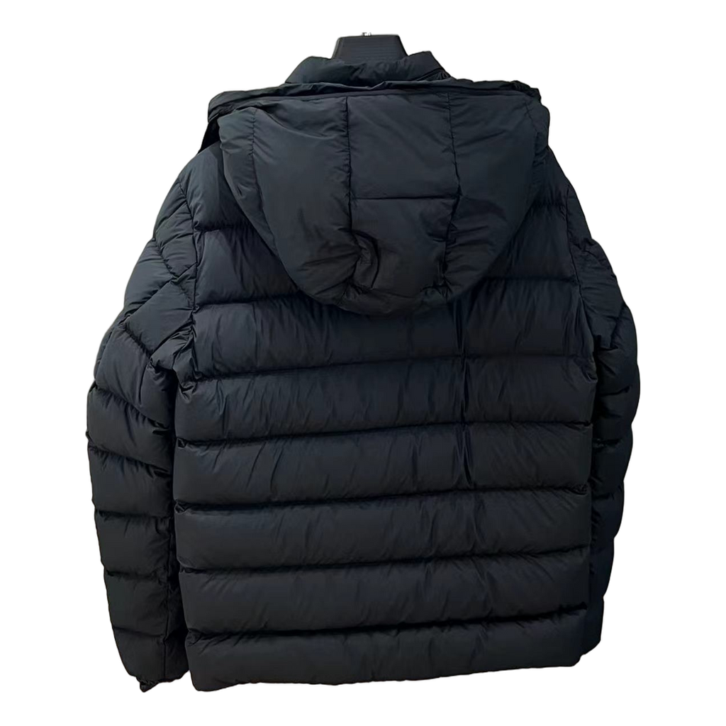 Moncler Vertical-Logo Hooded Down Puffer Jacket – Black