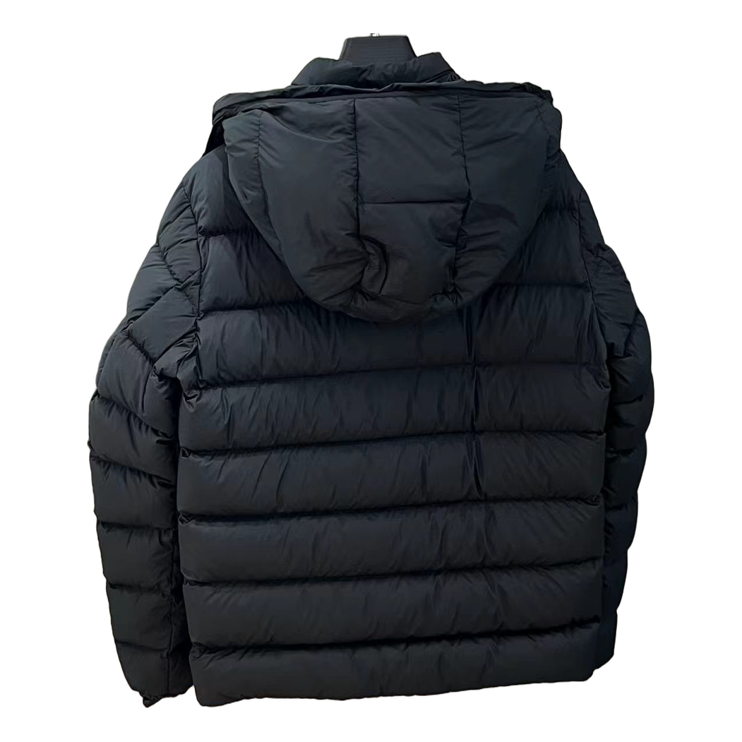 Moncler Vertical-Logo Hooded Down Puffer Jacket – Black