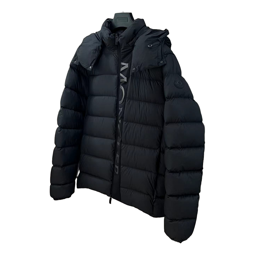 Moncler Vertical-Logo Hooded Down Puffer Jacket – Black