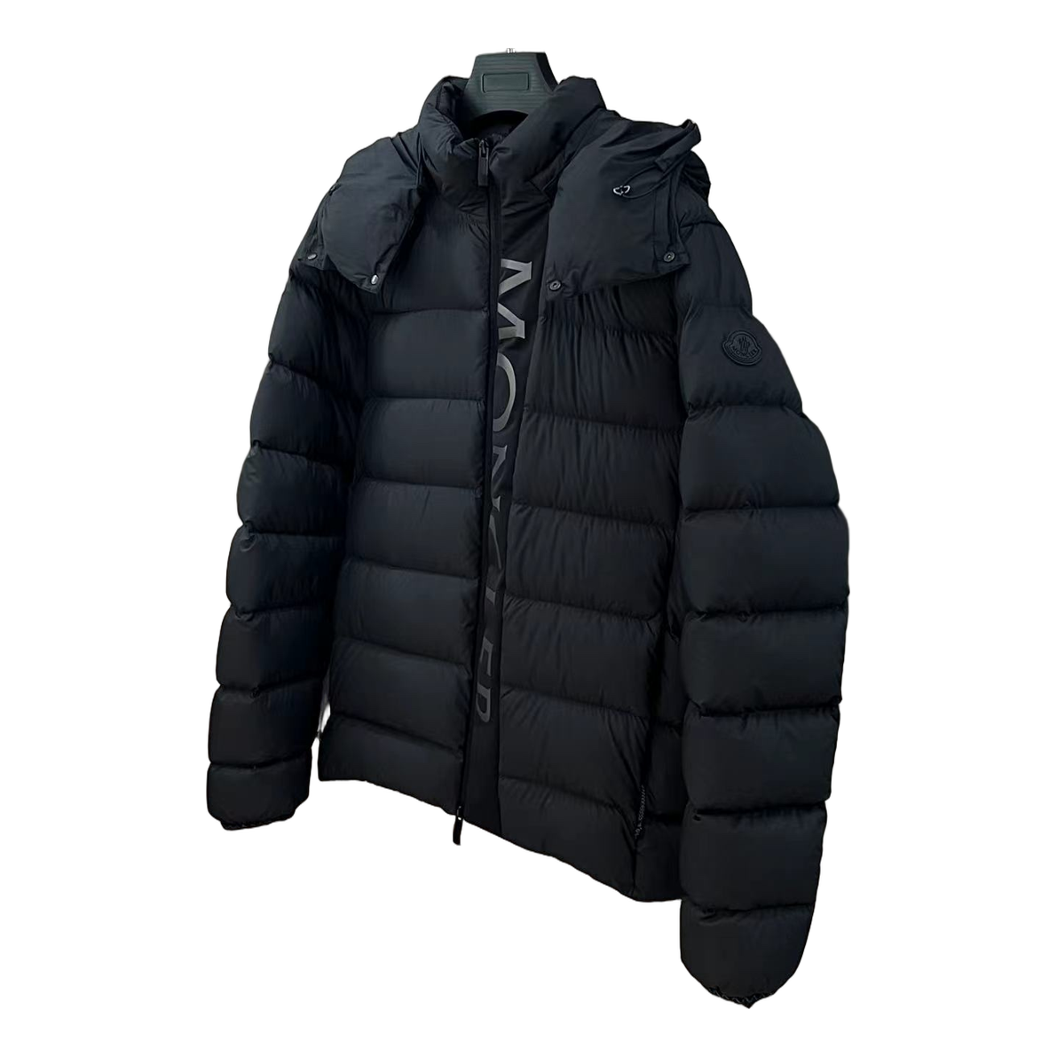 Moncler Vertical-Logo Hooded Down Puffer Jacket – Black
