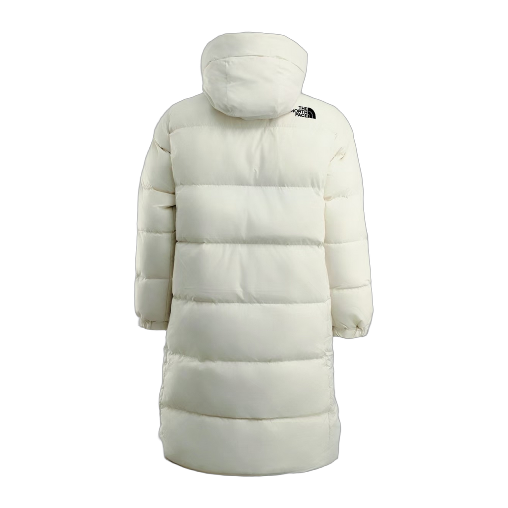 The North Face Long Hooded Color-Block Down Coat – White