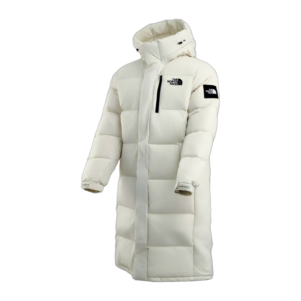 The North Face Long Hooded Color-Block Down Coat – White