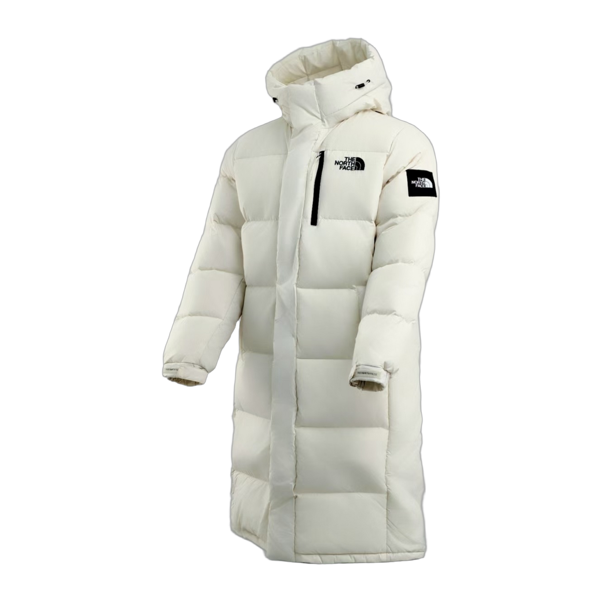 The North Face Long Hooded Color-Block Down Coat – White