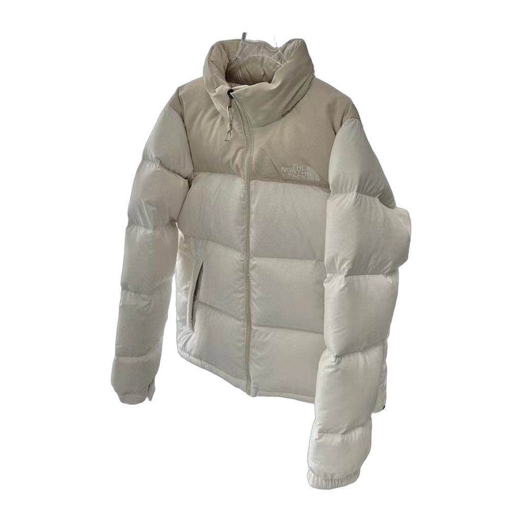 The North Face Cropped Puffer Jacket with Stand Collar – Cream