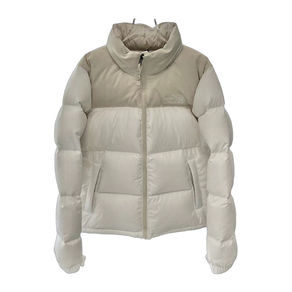The North Face Cropped Puffer Jacket with Stand Collar – Cream