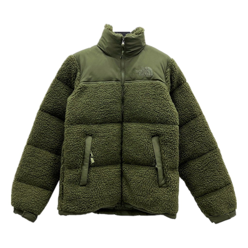 The North Face Fleece-Panel Puffer Jacket with Stand Collar – Olive