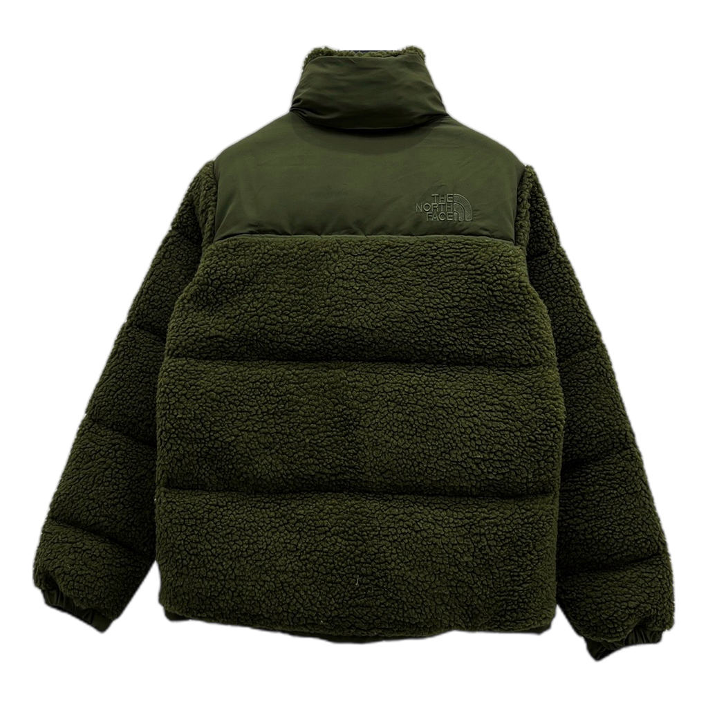 The North Face Fleece-Panel Puffer Jacket with Stand Collar – Olive